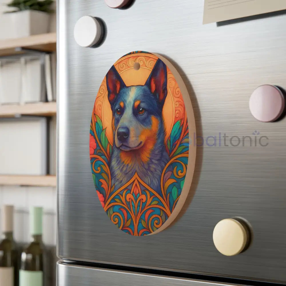 Australian Blue Heeler Wooden Magnet Ornament – Christmas Decoration & Pet Lover Gift Oval / One Size Home Decor