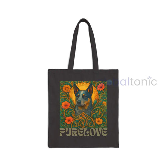 Australian Blue Heeler Vintage Dog-Lovers Cotton Canvas Tote Bag - Unique Artistic Durable Black / 15’’ x 16’’ Bags