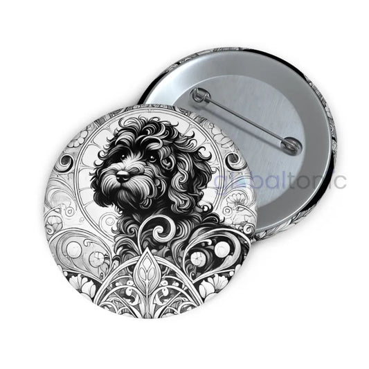 Black Cavapoo (Cavoodle) Dog Pin Button (Black and White) - Vintage Design Gift for Dog Lovers 2.25’’ Accessories