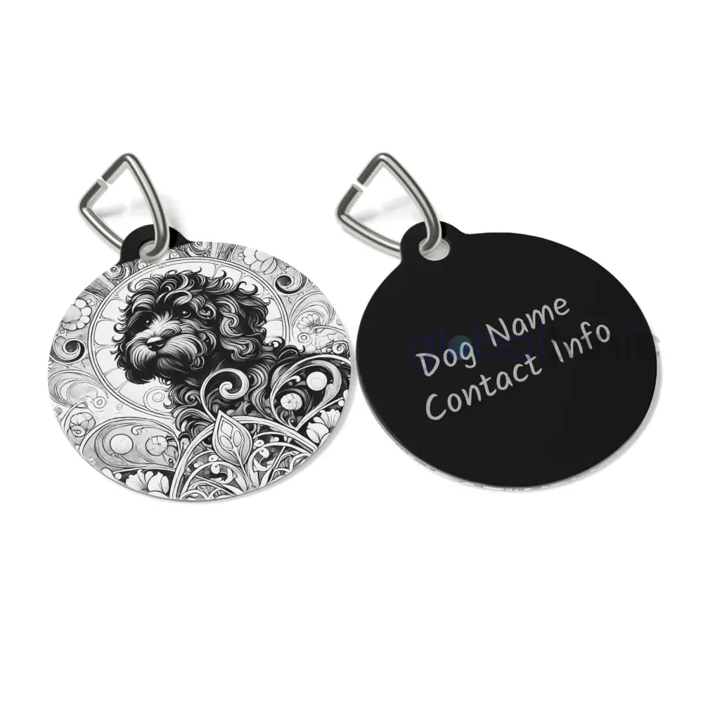 Black Cavapoo (Cavoodle) Dog Tag (Black & White) - Vintage Design Gift for Dog Lovers & Pet Owner 1’’ Pets