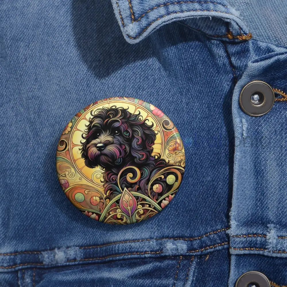 Black Cavapoo (Cavoodle) Pin Button - Vintage Design Gift for Dog Lovers Accessories