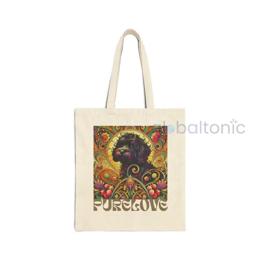 Black Cavapoo (Cavoodle) Vintage Dog Lovers Cotton Canvas Tote Bag - Unique Artistic Durable Natural / 15’’ x 16’’ Bags