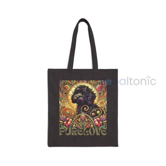 Black Cavoodle Cockapoo Vintage Dog Lovers Cotton Canvas Tote Bag - Unique Artistic Durable Black / 15’’ x 16’’ Bags