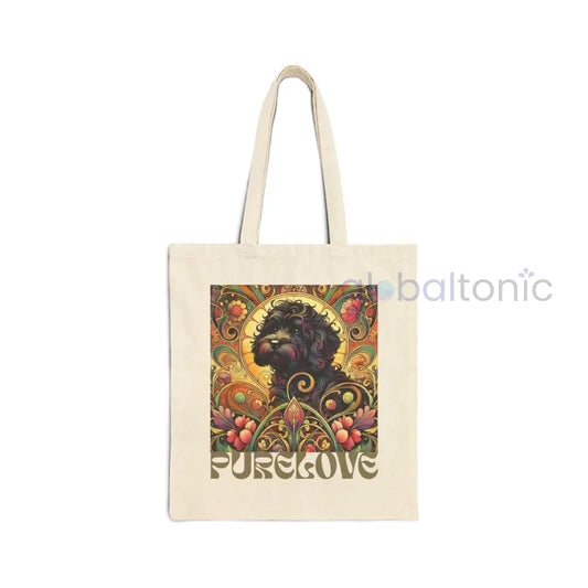 Black Cavoodle Cockapoo Vintage Dog Lovers Cotton Canvas Tote Bag - Unique Artistic Durable Natural / 15’’ x 16’’ Bags