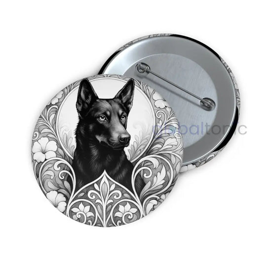 Black Kelpie Dog Pin Button (Black and White) - Vintage Design Gift for Dog Lovers 2.25’’ Accessories