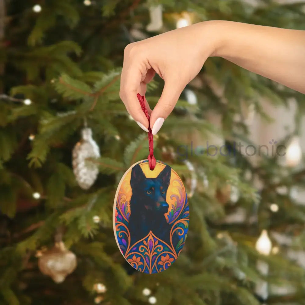 Black Kelpie Custom Wooden Magnet Ornament – Christmas Decoration & Pet Lover Gift Oval / One Size Home Decor