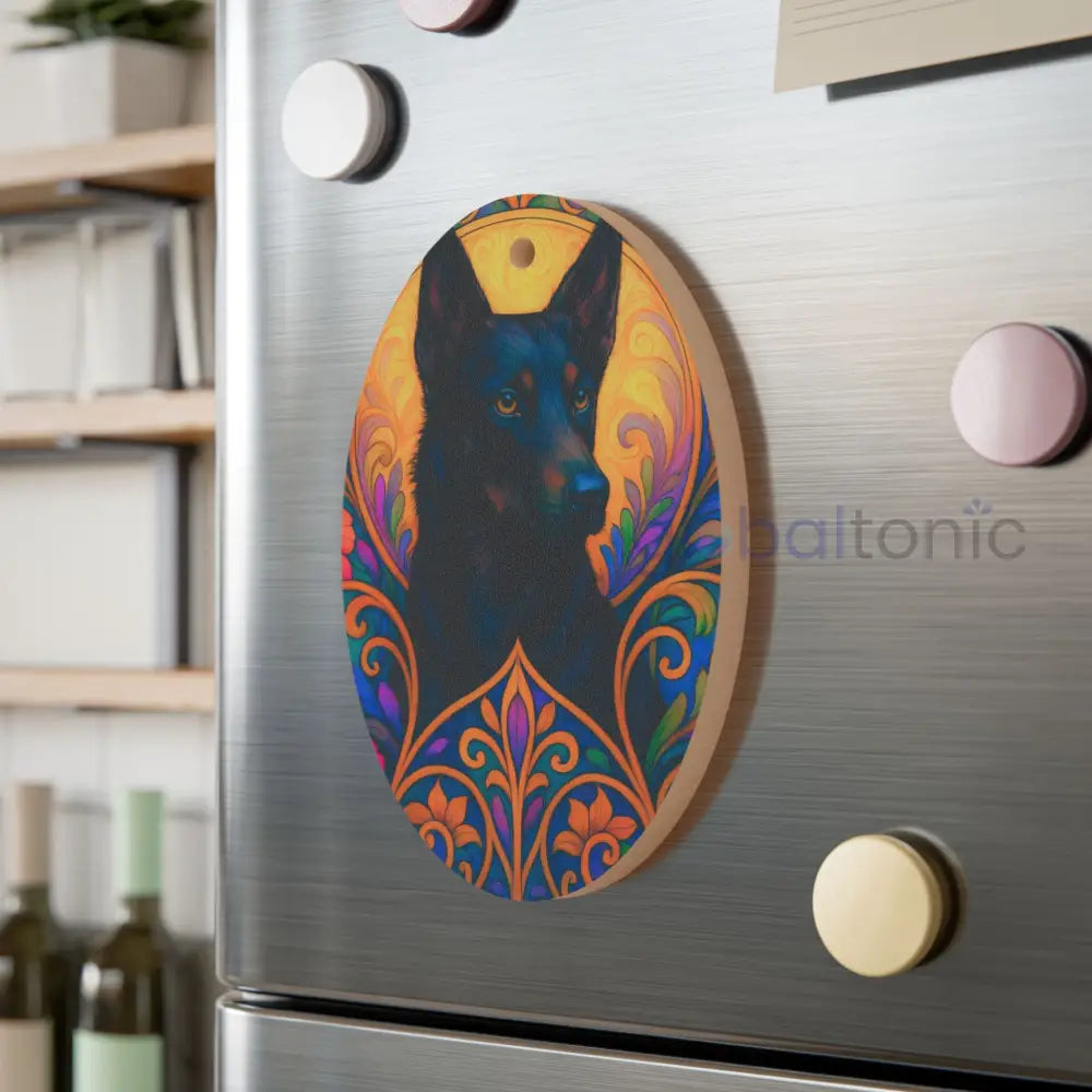 Black Kelpie Custom Wooden Magnet Ornament – Christmas Decoration & Pet Lover Gift Oval / One Size Home Decor
