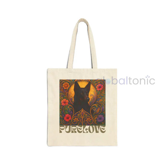 Black Kelpie Vintage Dog Lovers Cotton Canvas Tote Bag - Unique Artistic Durable Natural / 15’’ x 16’’ Bags