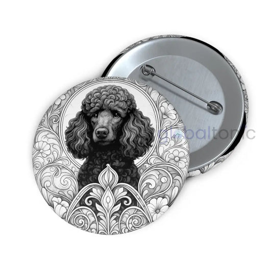 Black Poodle Dog Pin Button (Black and White) - Vintage Design Gift for Dog Lovers 2.25’’ Accessories
