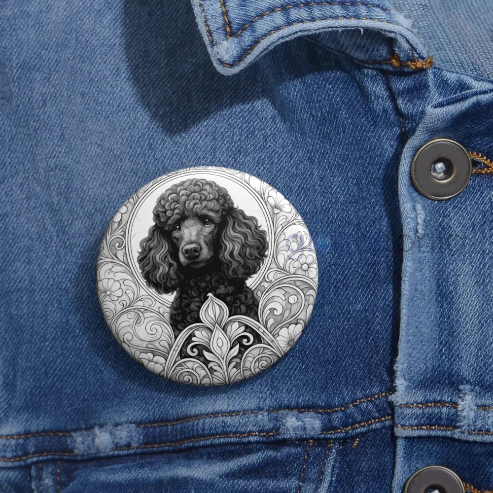 Black Poodle Dog Pin Button (Black and White) - Vintage Design Gift for Dog Lovers Accessories