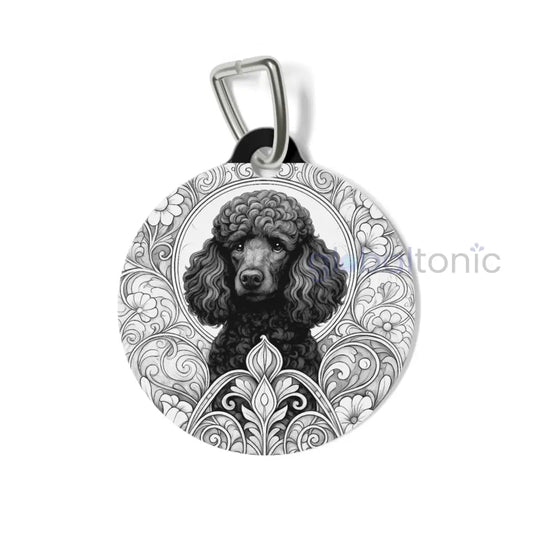 Black Poodle Dog Tag (Black & White) - Vintage Design Gift for Dog Lovers & Pet Owners 1’’ Pets