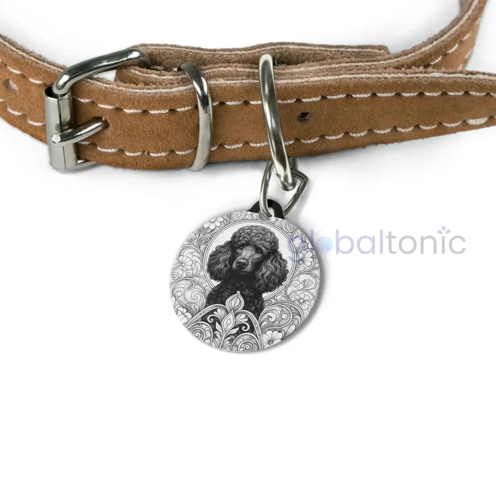Black Poodle Dog Tag (Black & White) - Vintage Design Gift for Dog Lovers & Pet Owners 1’’ Pets