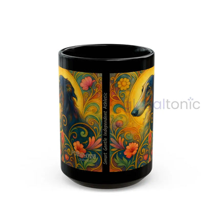 Borzoi Dog Lover Black Mug – Vintage Pet Themed Cup for Gifts & Home Decor 15oz Mug