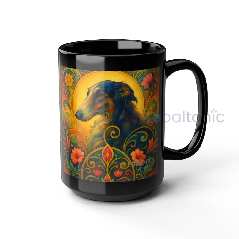 Borzoi Dog Lover Black Mug – Vintage Pet Themed Cup for Gifts & Home Decor Mug