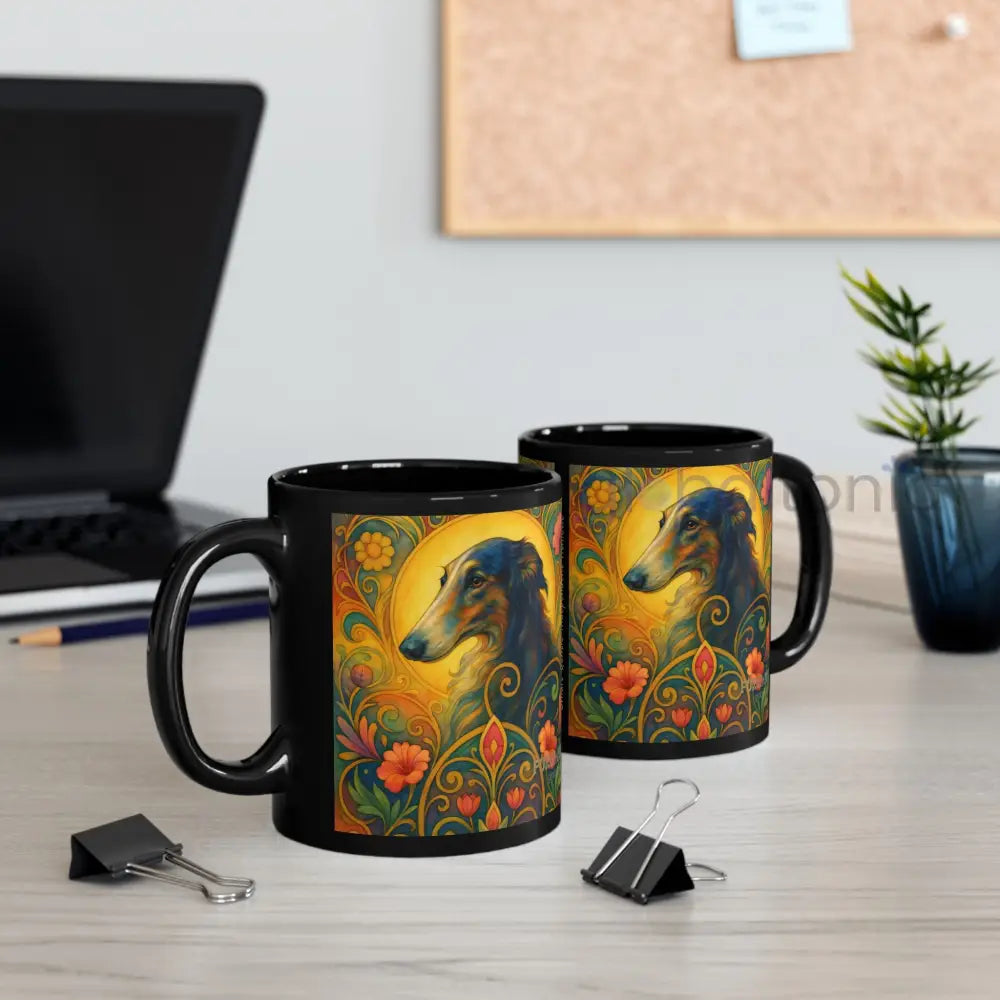 Borzoi Dog Lover Black Mug – Vintage Pet Themed Cup for Gifts & Home Decor Mug