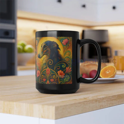 Borzoi Dog Lover Black Mug – Vintage Pet Themed Cup for Gifts & Home Decor Mug