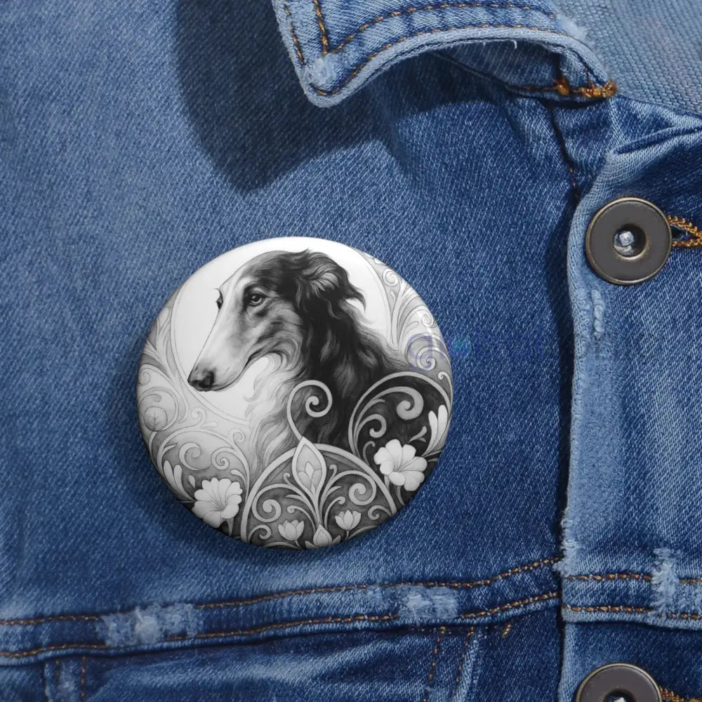 Borzoi Dog Pin Button (Black & White) - Vintage Design Gift for Dog Lovers Accessories
