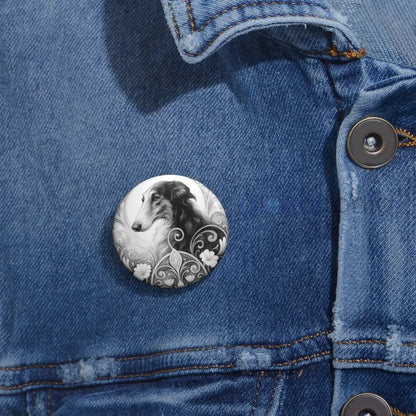 Borzoi Dog Pin Button (Black & White) - Vintage Design Gift for Dog Lovers Accessories