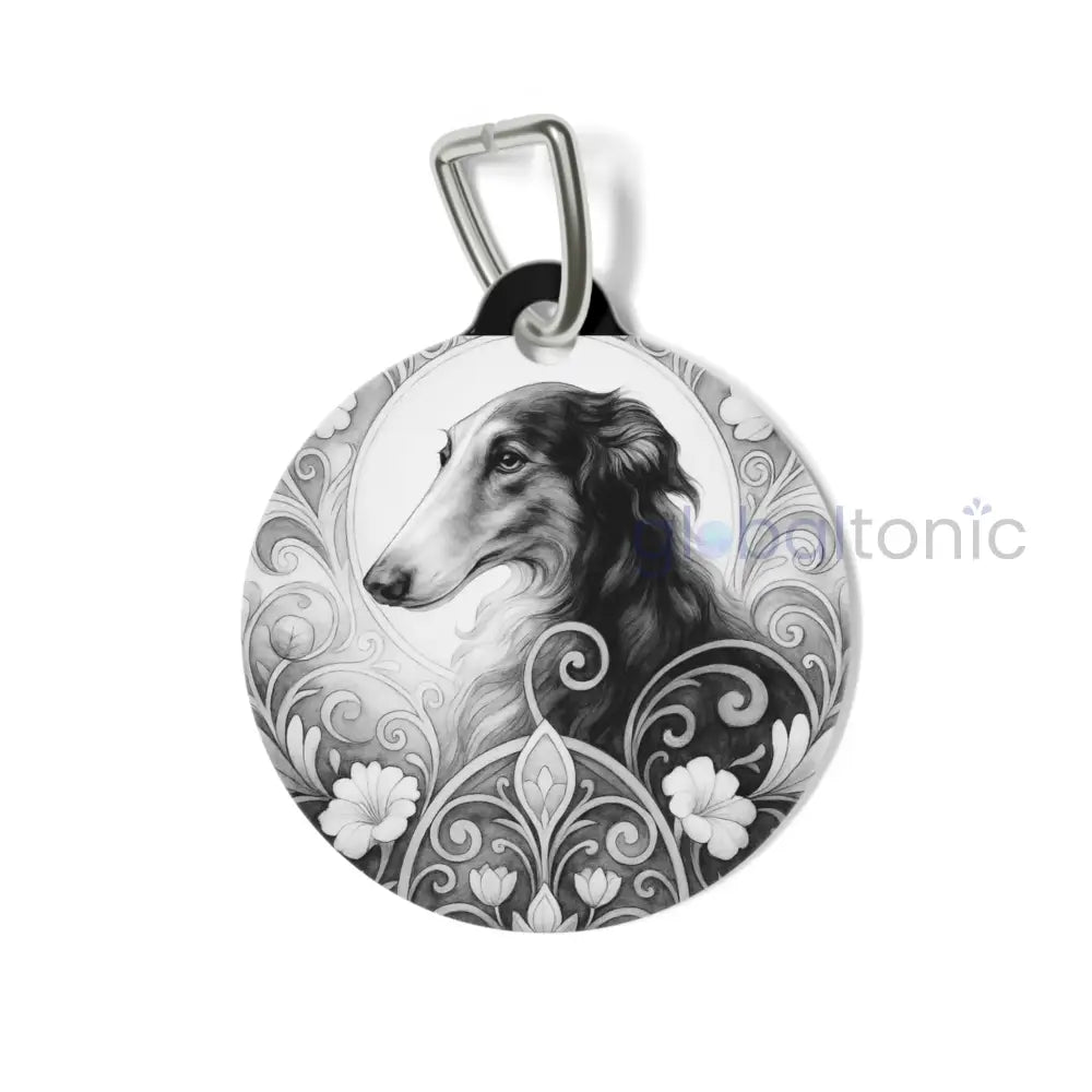 Borzoi Dog Tag (Black & White) - Vintage Design Gift for Dog Lovers 1’’ Pets