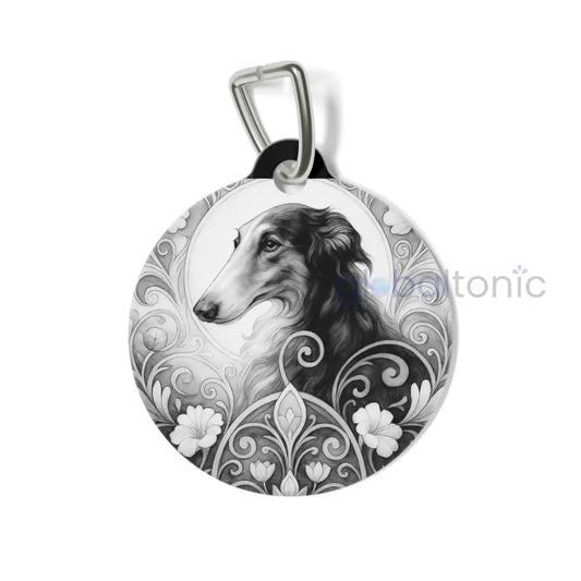 Borzoi Dog Tag (Black & White) - Vintage Design Gift for Dog Lovers 1’’ Pets