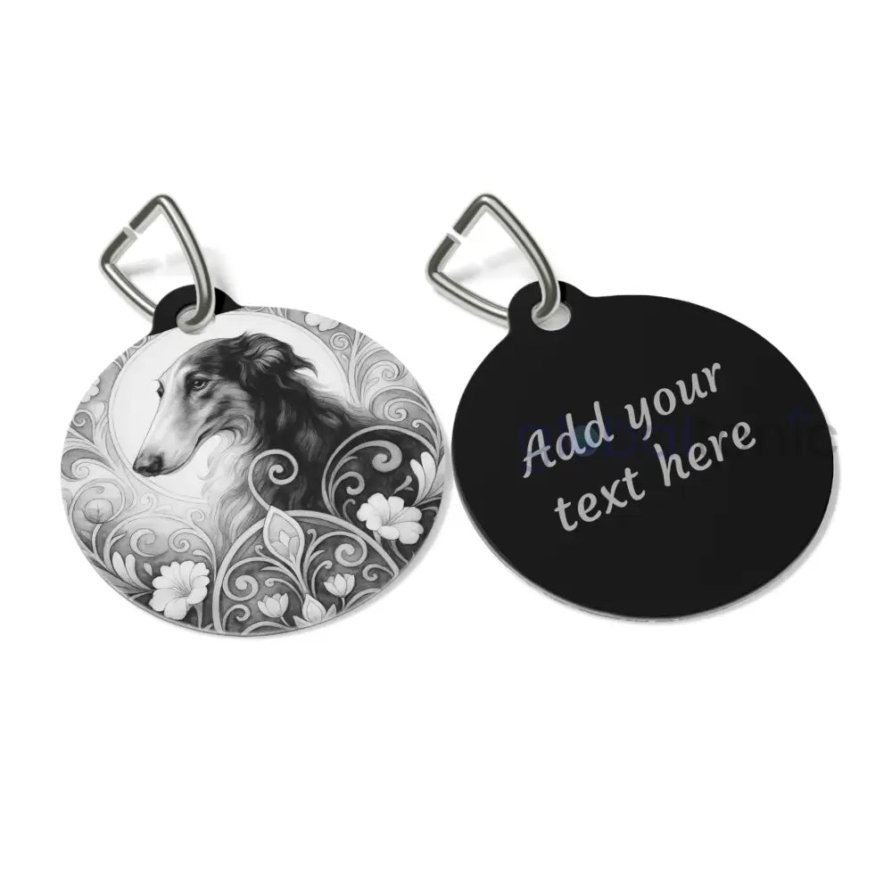 Borzoi Dog Tag (Black & White) - Vintage Design Gift for Dog Lovers 1’’ Pets