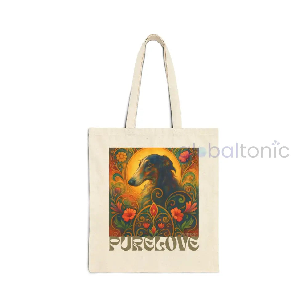 Borzoi Vintage Dog Lovers Cotton Canvas Tote Bag - Unique Artistic Durable Natural / 15’’ x 16’’ Bags