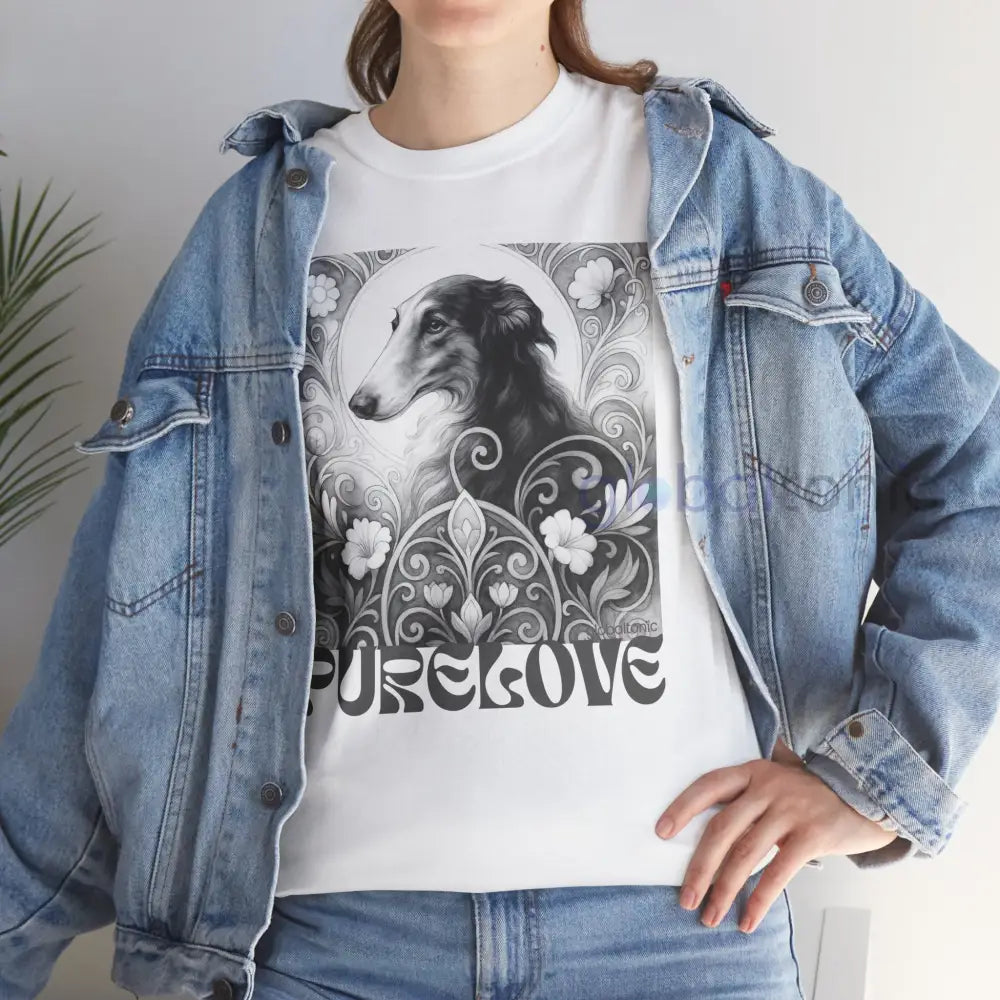Borzoi Vintage Unisex Cotton Tee for Dog Lovers (Black & White) T-Shirt