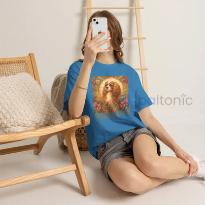 Cavalier King Charles Spaniel Vintage Graphic T-shirt - Unisex Cotton Tee for Dog Lovers - Heather Sapphire / S