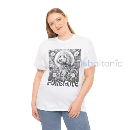 Cavapoo (Cavoodle) Vintage Unisex Cotton Tee for Dog Lovers (Black & White) T-Shirt