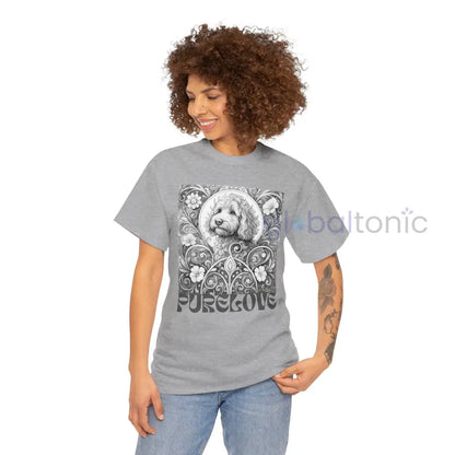 Cavapoo (Cavoodle) Vintage Unisex Cotton Tee for Dog Lovers (Black & White) T-Shirt