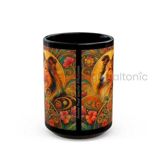Collie Dog Lover Black Mug – Vintage Pet Themed Cup for Gifts & Home Decor 15oz Mug