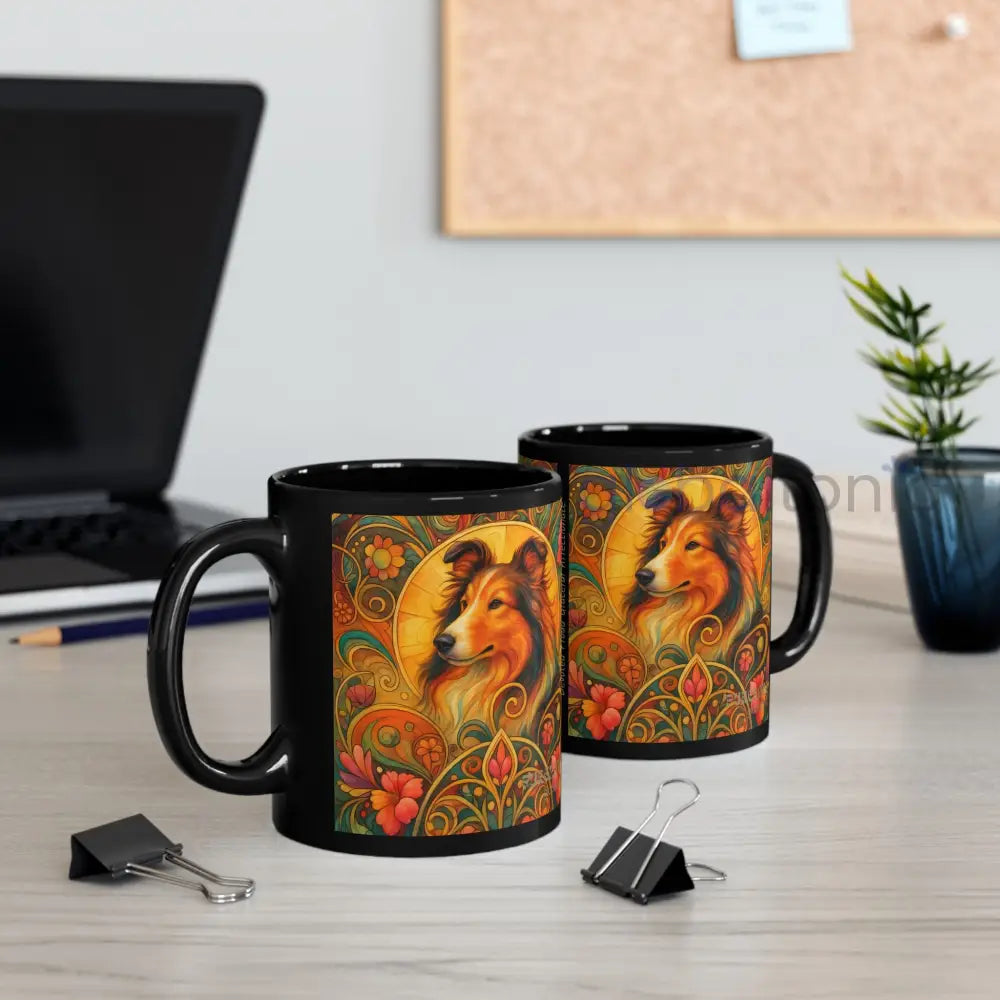 Collie Dog Lover Black Mug – Vintage Pet Themed Cup for Gifts & Home Decor Mug