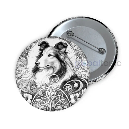 Collie Dog Pin Button (Black and White) - Vintage Design Gift for Dog Lovers 2.25’’ Accessories