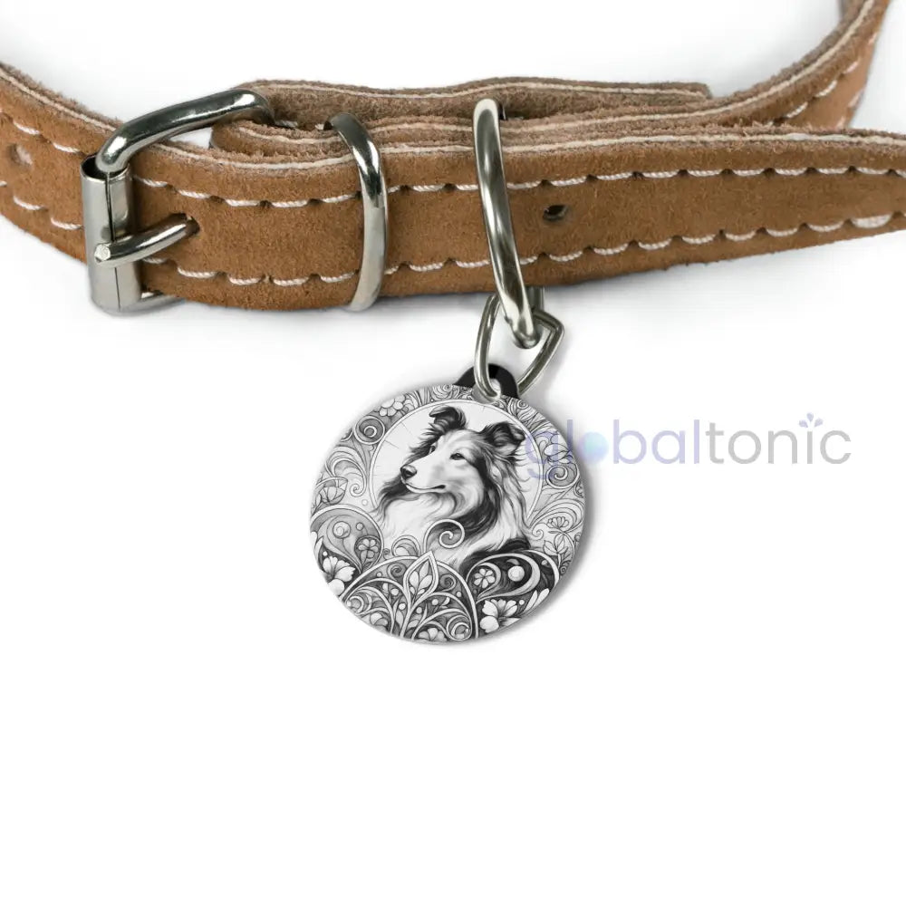 Collie Dog Tag (Black & White) - Vintage Design Gift for Dog Lovers & Pet Owner 1’’ Pets