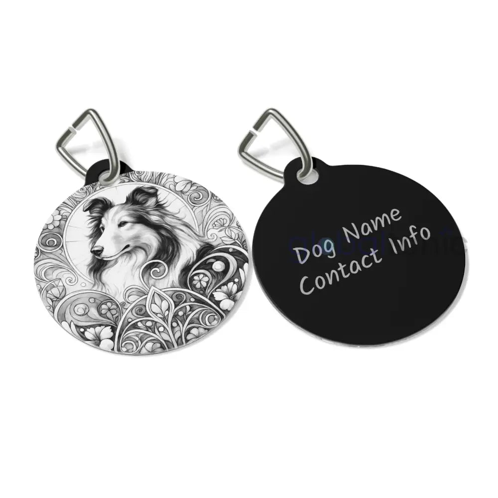 Collie Dog Tag (Black & White) - Vintage Design Gift for Dog Lovers & Pet Owner 1’’ Pets
