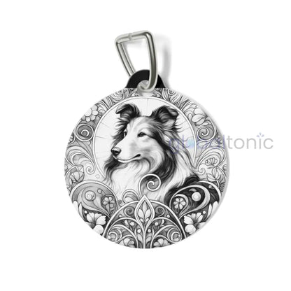Collie Dog Tag (Black & White) - Vintage Design Gift for Dog Lovers & Pet Owner 1’’ Pets