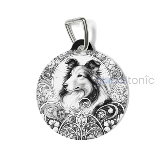 Collie Dog Tag (Black & White) - Vintage Design Gift for Dog Lovers & Pet Owner 1’’ Pets