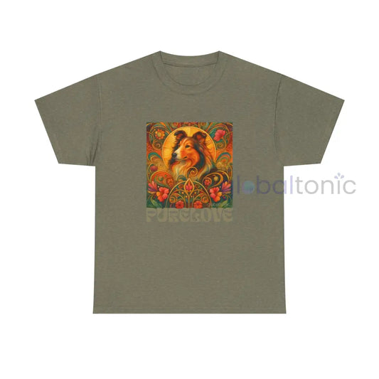 Collie Dog Vintage Graphic T-shirt - Unisex Cotton Tee for Dog Lovers Heather Military Green / S T-Shirt