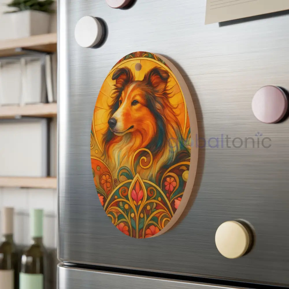 Collie Wooden Magnet Ornament – Christmas Decoration & Pet Lover Gift Oval / One Size Home Decor
