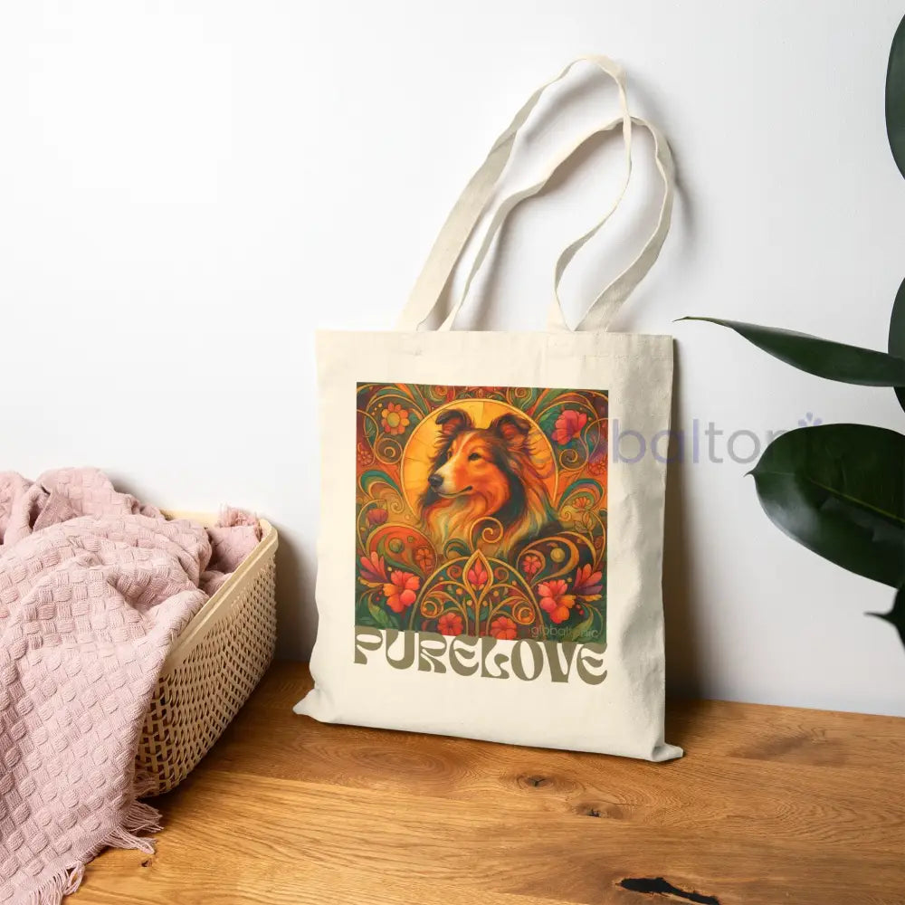 Collie Vintage Dog Lovers Cotton Canvas Tote Bag - Unique Artistic Durable Bags