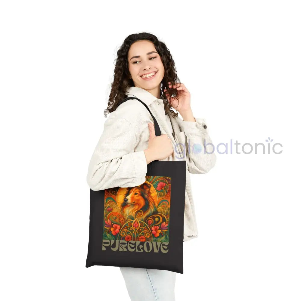 Collie Vintage Dog Lovers Cotton Canvas Tote Bag - Unique Artistic Durable Bags