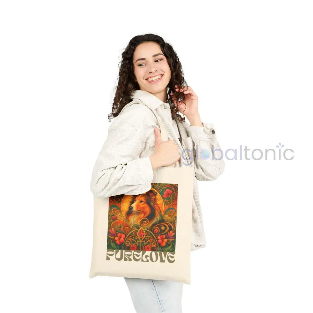 Collie Vintage Dog Lovers Cotton Canvas Tote Bag - Unique Artistic Durable Bags