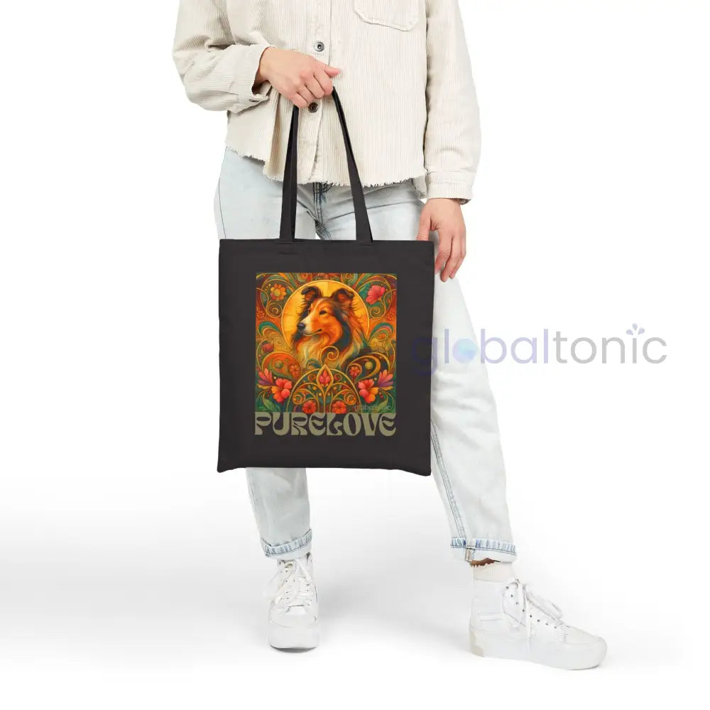 Collie Vintage Dog Lovers Cotton Canvas Tote Bag - Unique Artistic Durable Bags