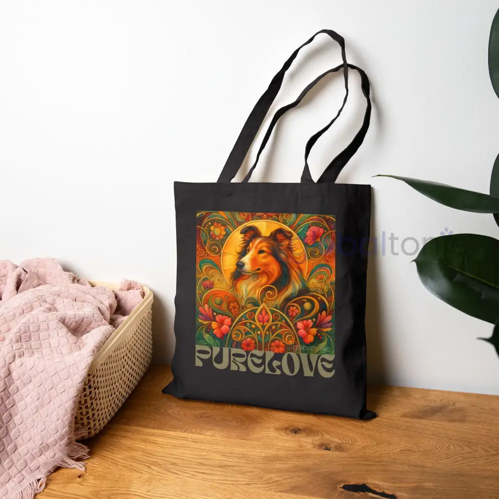 Collie Vintage Dog Lovers Cotton Canvas Tote Bag - Unique Artistic Durable Bags