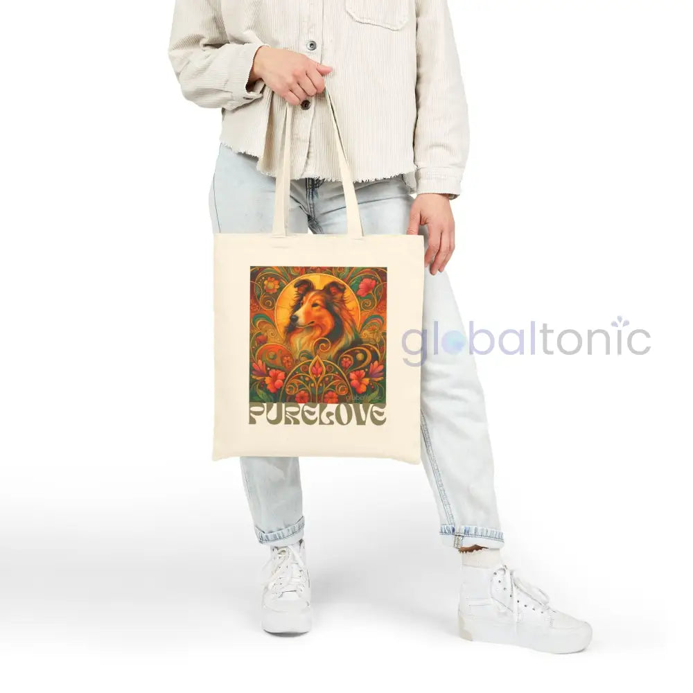Collie Vintage Dog Lovers Cotton Canvas Tote Bag - Unique Artistic Durable Bags