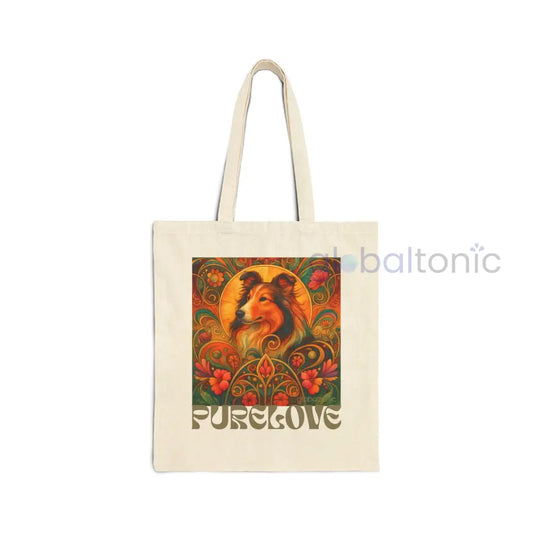 Collie Vintage Dog Lovers Cotton Canvas Tote Bag - Unique Artistic Durable Natural / 15’’ x 16’’ Bags