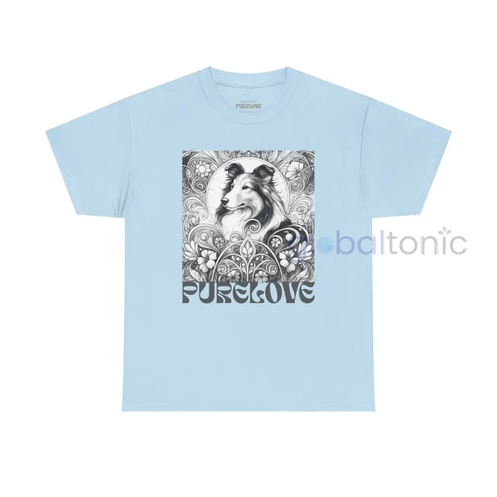 Collie Vintage Unisex Cotton Tee for Dog Lovers (Black & White) Light Blue / S T-Shirt