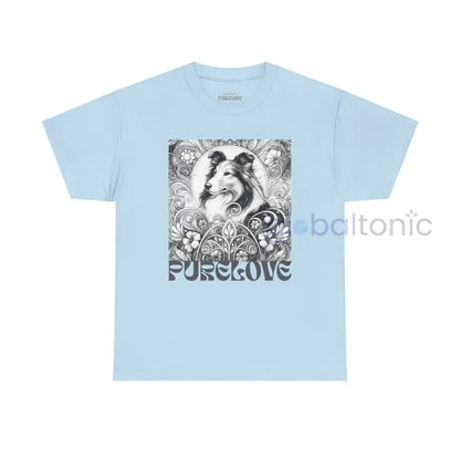 Collie Vintage Unisex Cotton Tee for Dog Lovers (Black & White) Light Blue / S T-Shirt