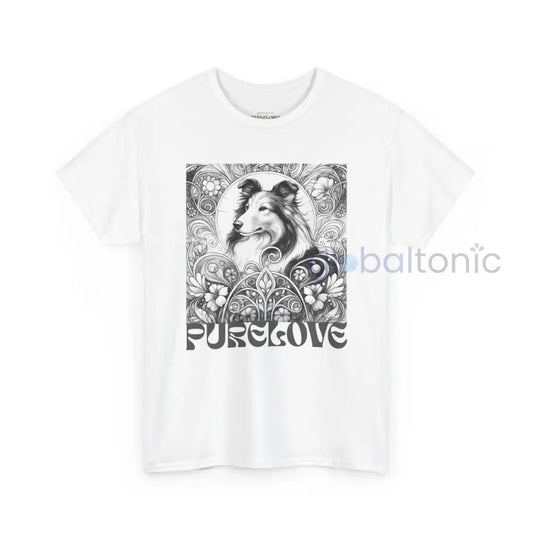Collie Vintage Unisex Cotton Tee for Dog Lovers (Black & White) White / S T-Shirt