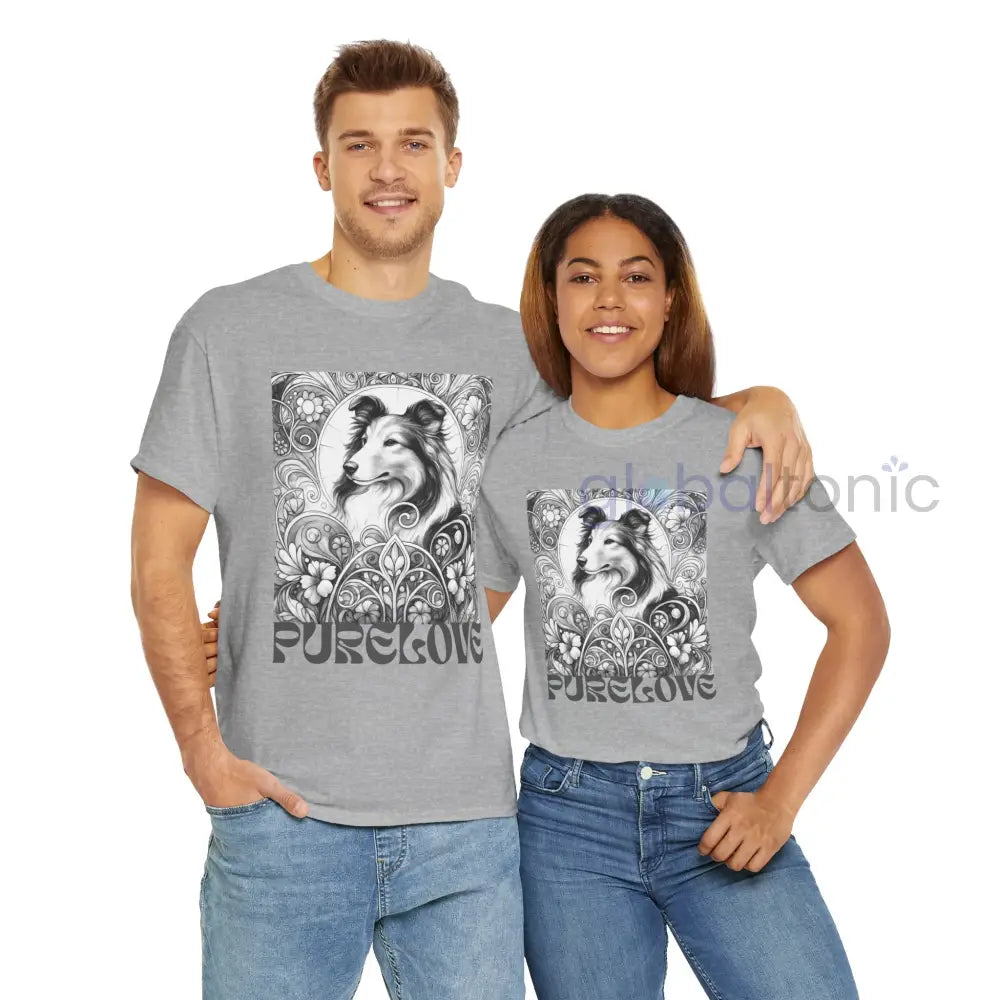 Collie Vintage Unisex Cotton Tee for Dog Lovers (Black & White) T-Shirt
